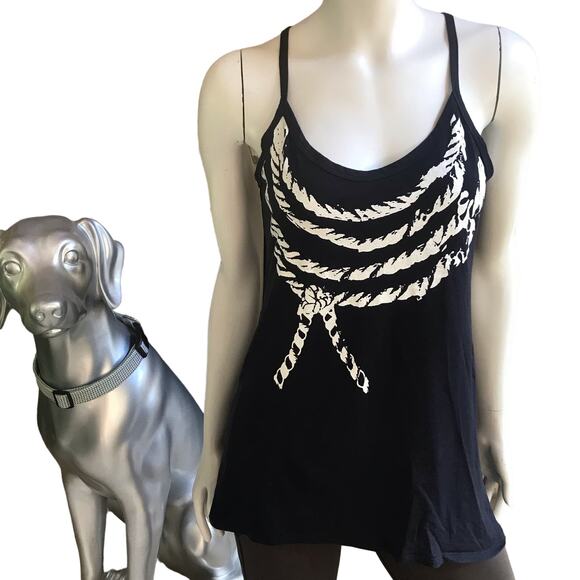 Cabi Nautical Rope Black Tank With Tie Style 836 Cotton Modal Women's Size M - Picture 1 of 7